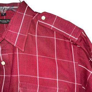 Christian Dior Men’s Monsieur Burgundy Check Shirt Size L Vintage Long Sleeve